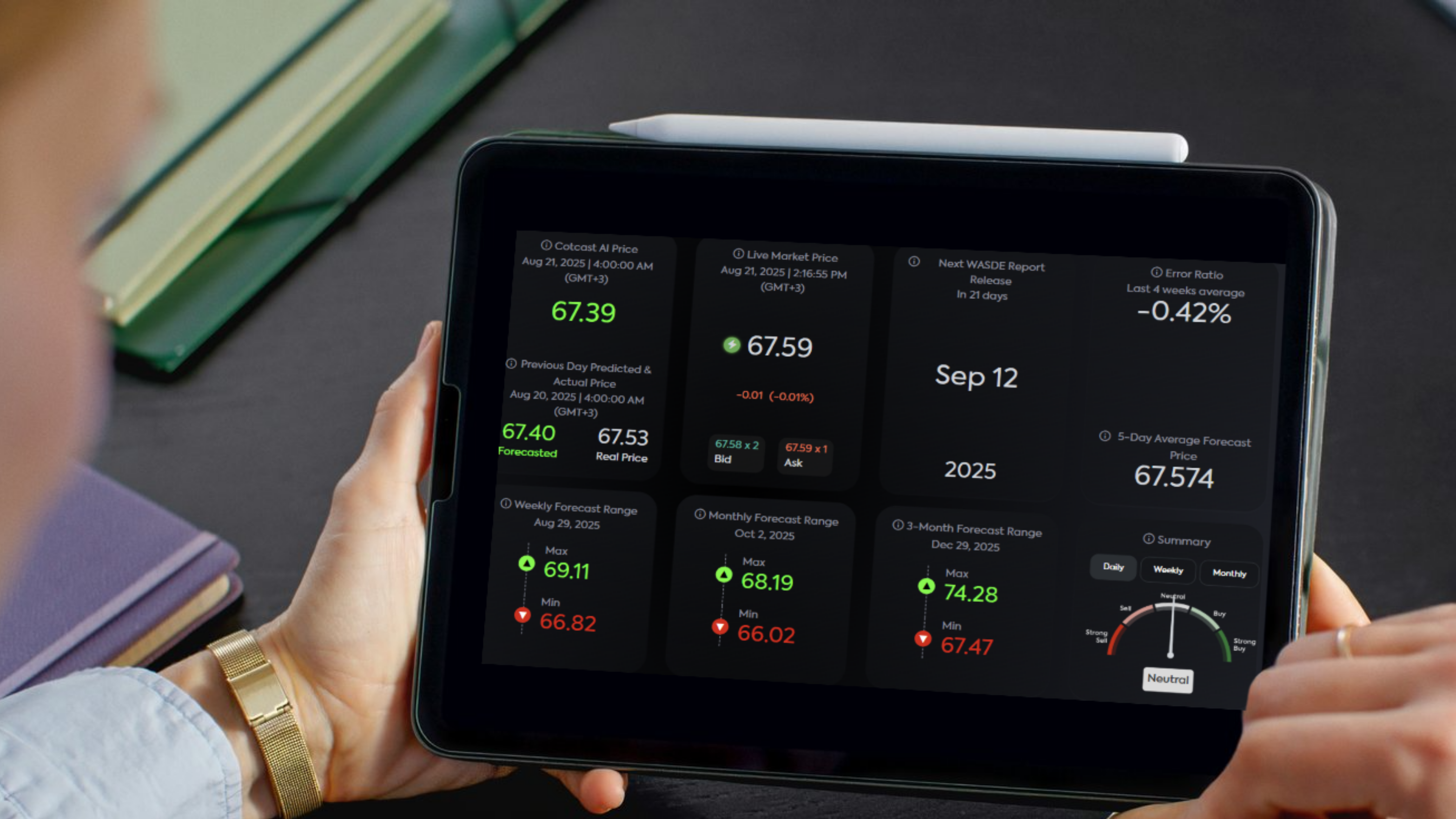 Cotcast AI cotton price forecast mobile application interface